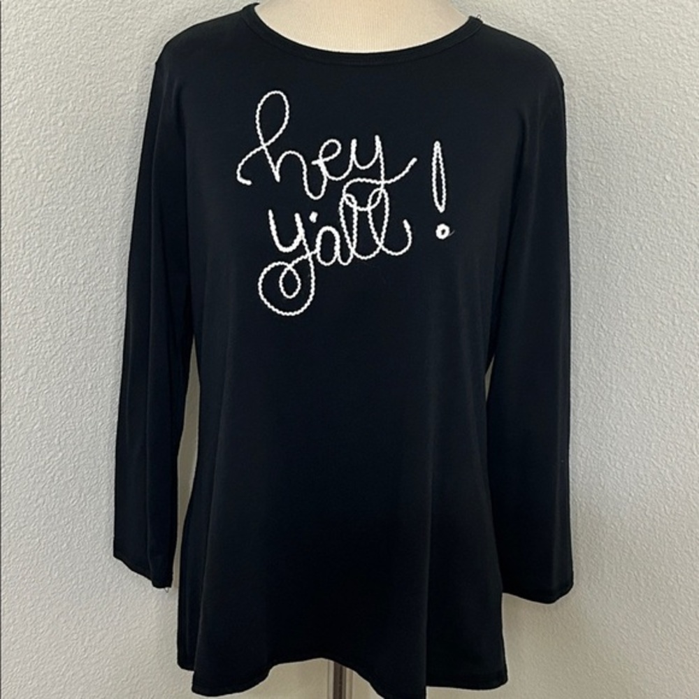 Rodeo Reba Hey Y’all Black Graphic Tee Women’s Large Western Cowgirl Top